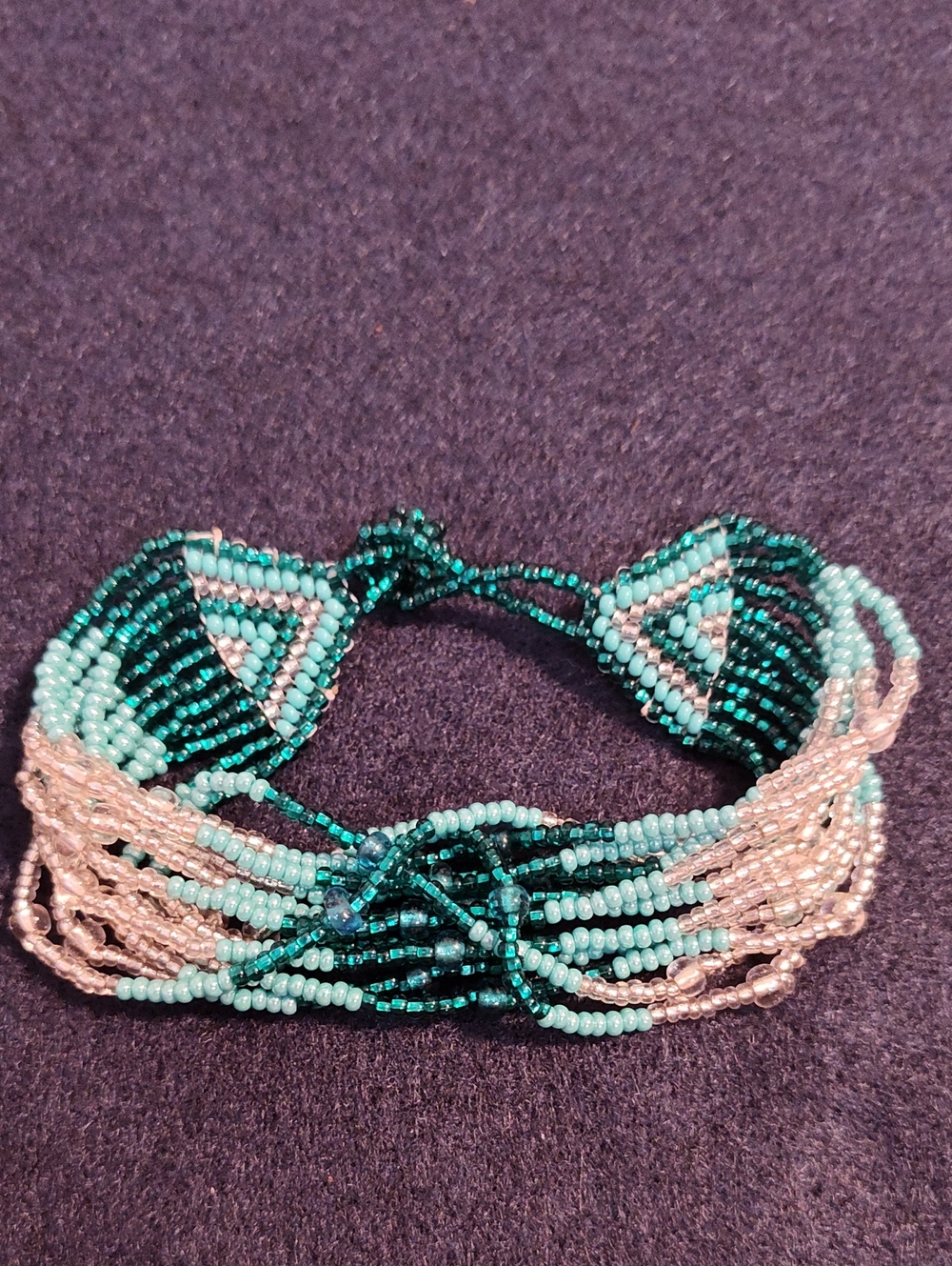 Handmade Multistrand Beaded Bracelet in Teal and Light Pink